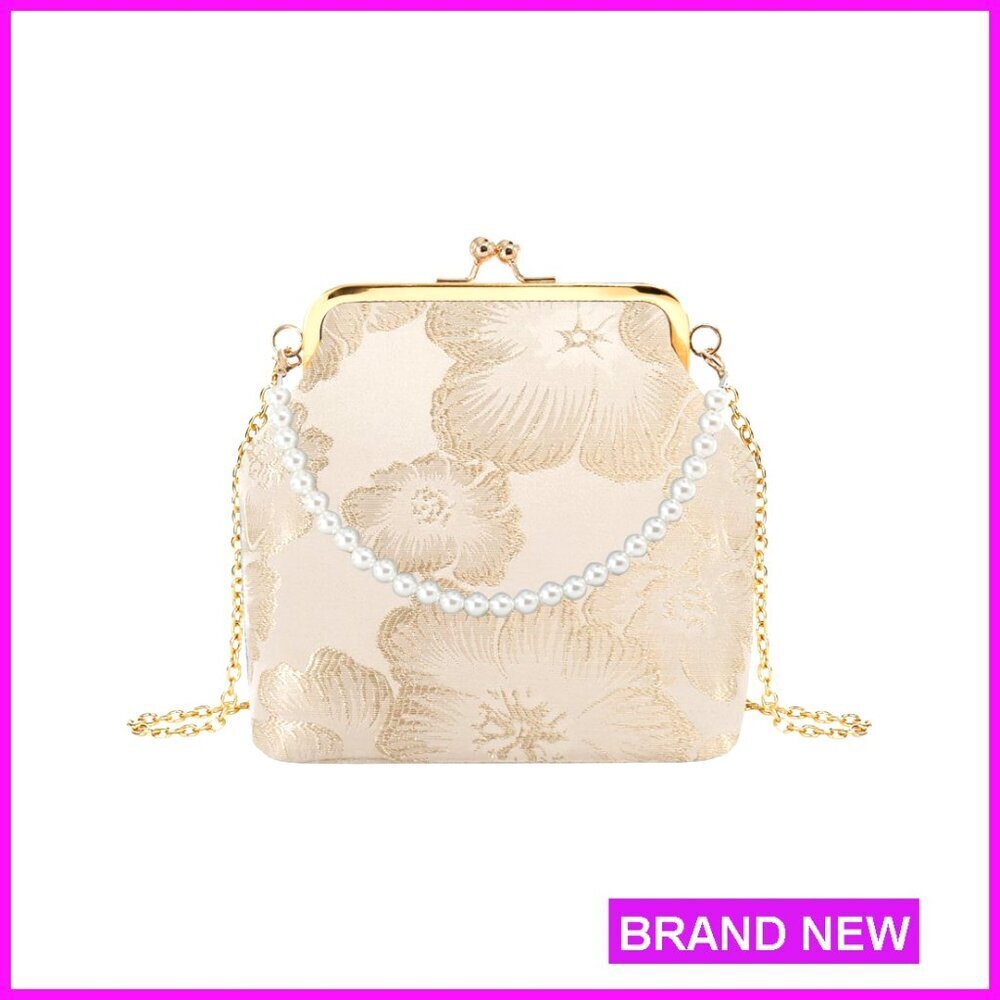 Pearl Evening Clutch Crossbody Bag with Detachable Chain